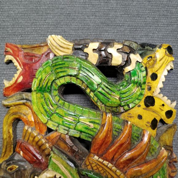 Mexican Folk Art Hand Carved Wooden Mayan Mask - Picture 2 of 9